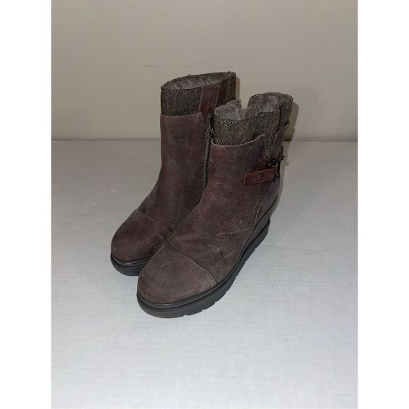 OTBT Descend Womens 6.5 Ankle Boot Grey Leather Cap Toe Zip Wedge Heel Lined A17 - Picture 1 of 9